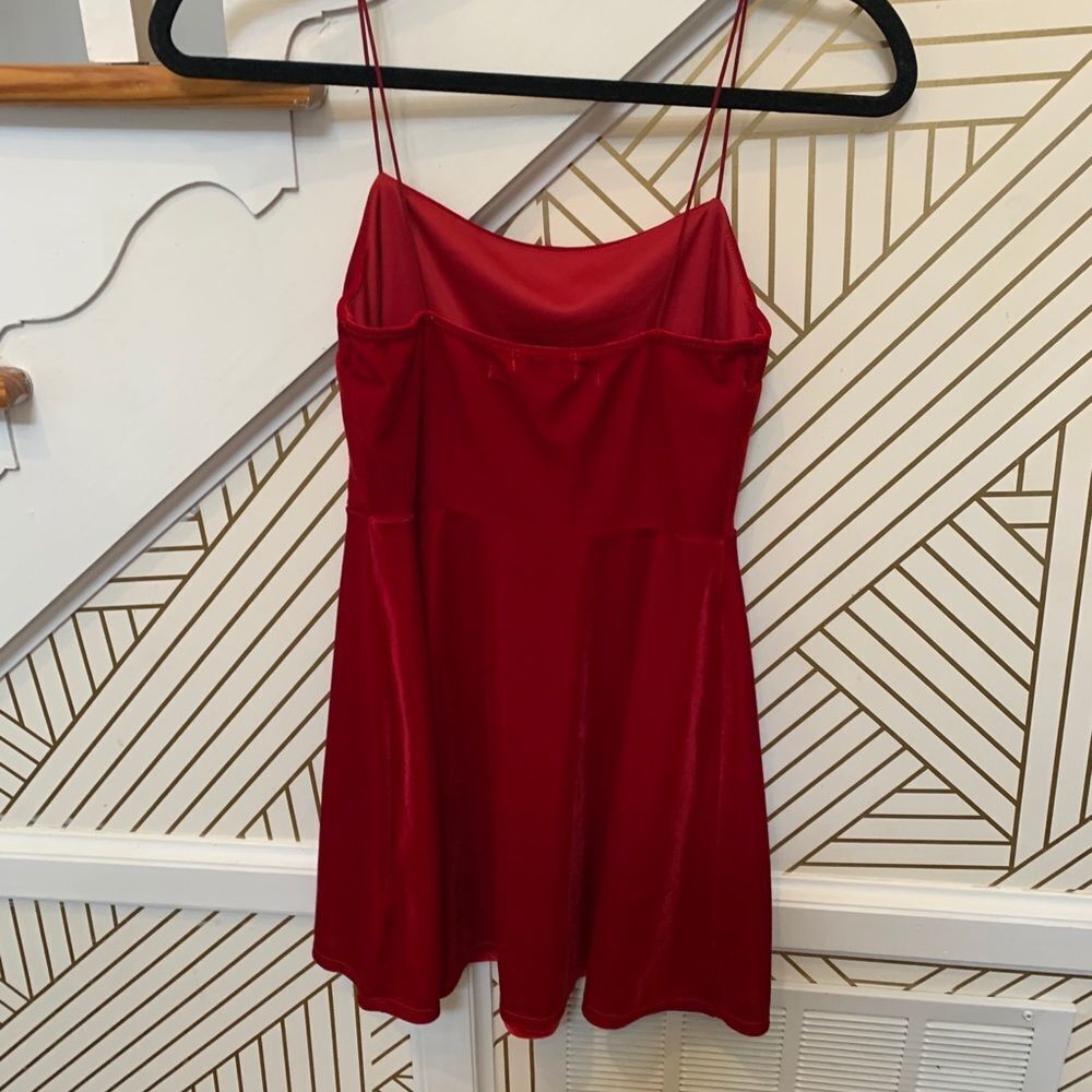 UO Straight Neck Red Velvet Skater Dress - Picture 8 of 8